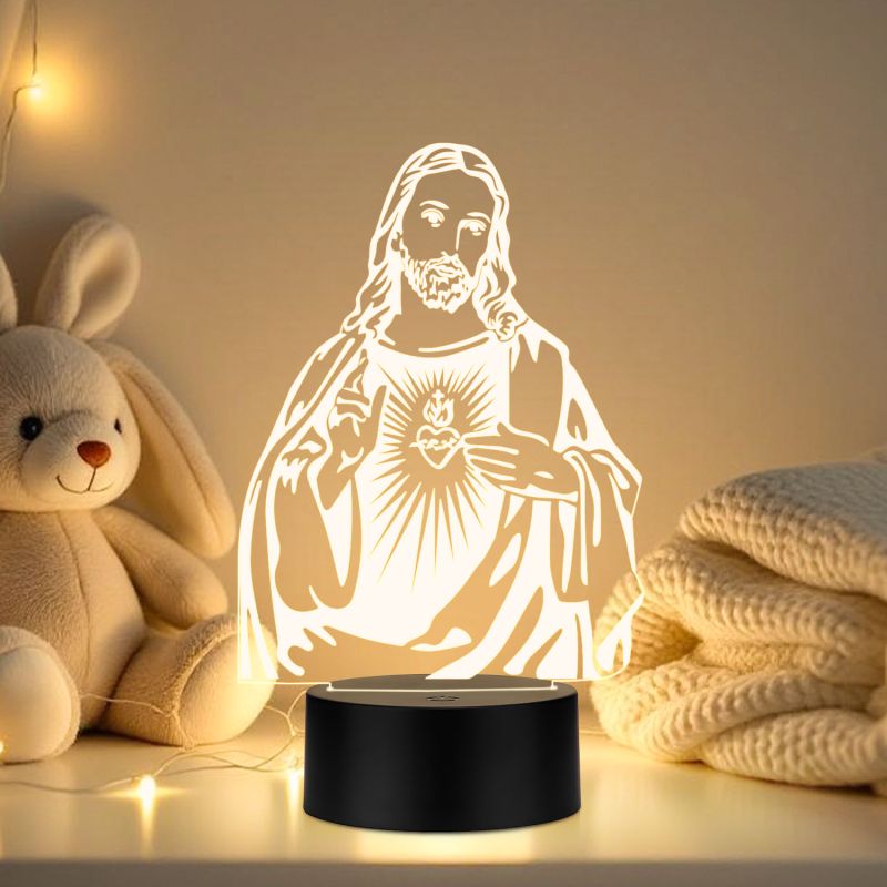 3D Illusion Jesus Led Night Lamp with Warm White Color Home Decor Festival Gift For Christian Friend